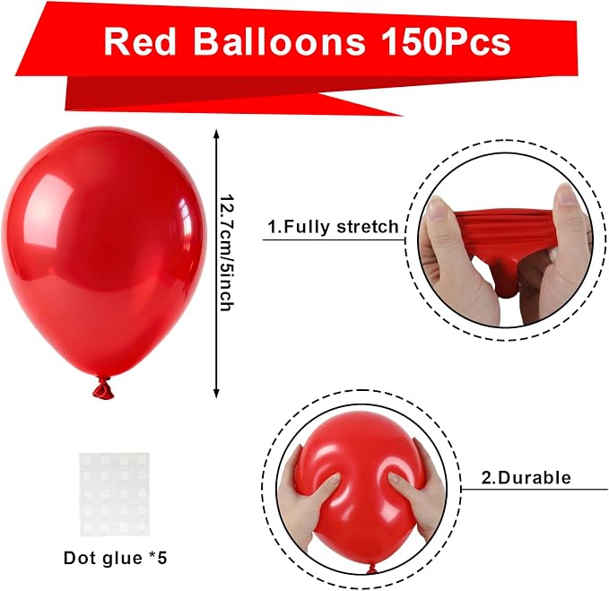 Patimate Red Balloons 150 Pack 5 Inch Matte Red Latex Party Balloons | Birthday - Image 2