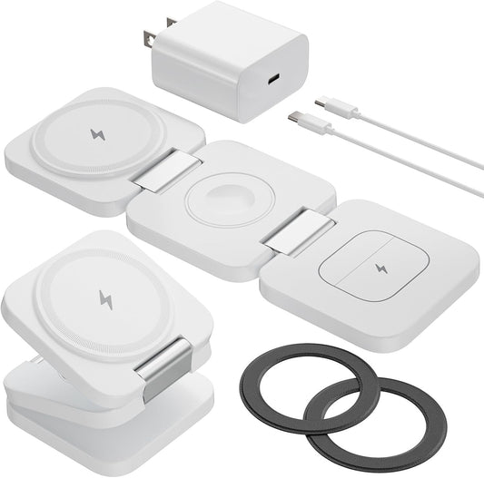 Foldable 3 in 1 Wireless Charging Station for Samsung, KU XIU X55 Ultra Magnetic Travel Charger Stand for Galaxy S24 Ultra S23 S22 Note 20 Z Fold Flip 6 5, Galaxy Watch Ultra 7 6 5, Galaxy Buds, White