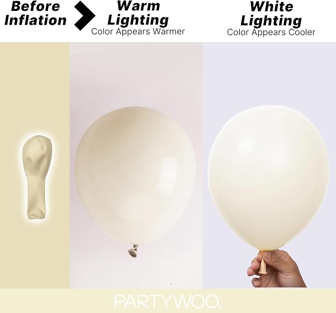 PartyWoo Beige Balloons 120pcs Cream Ivory Color 18 12 10 5 Inch | Balloons - Image 3