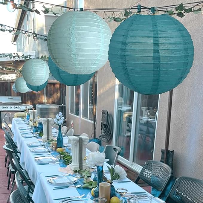 20Pcs Paper Lanterns Decorative, Teal Round Hanging Lanterns - Image 9