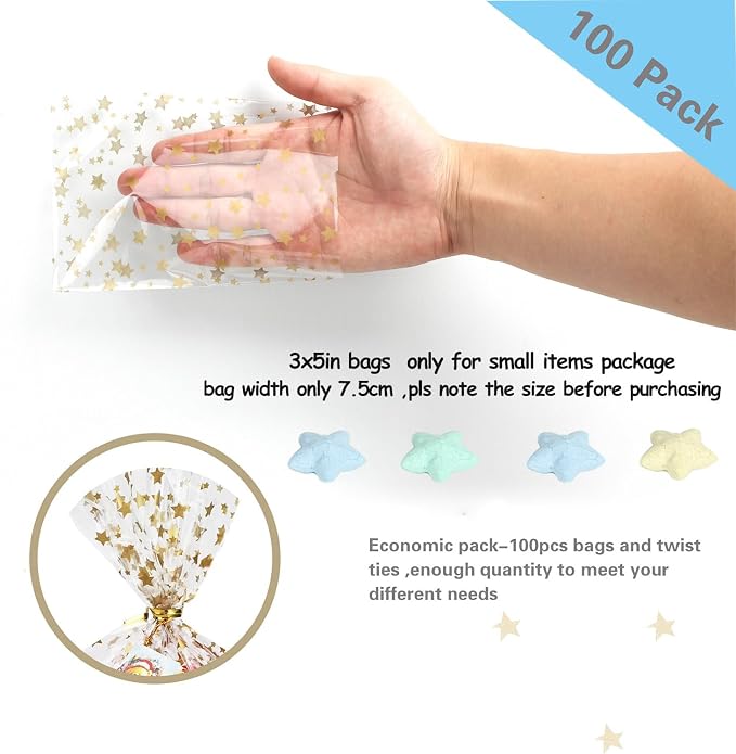 100 Pcs Star Printed 3"X 5"（7.5X12.7cm) Gift Wrap Cello Cellophane Treat Bags - Image 6