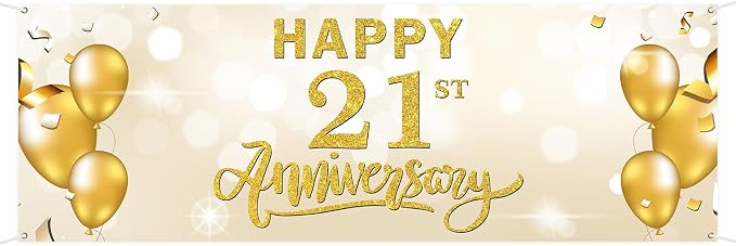 Large Happy 21st Anniversary Banner Twenty-one Themed Garden Backdrop Banner by WeBenison
