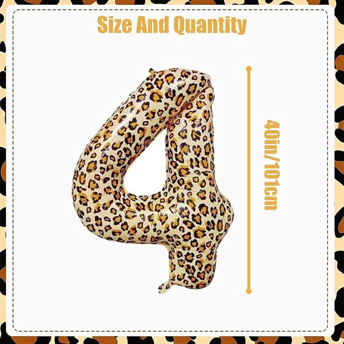 40Inch Large Leopard Print Number 4 Foil Balloons Cheetah 4th Wild One First - Image 2