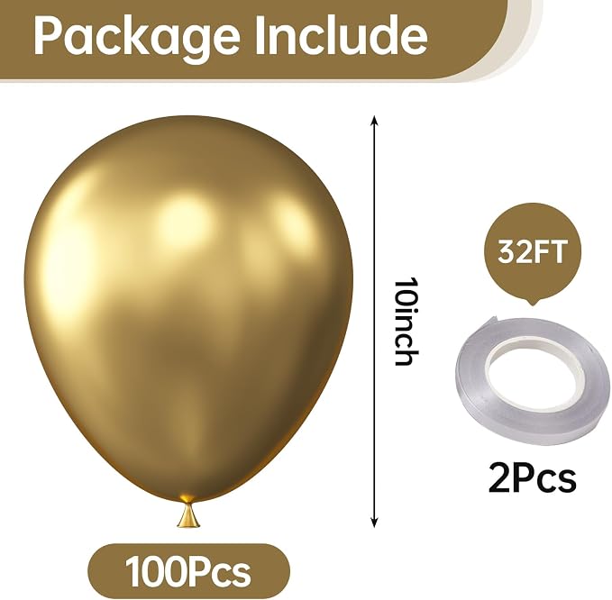 10 Inch Metallic Gold Balloons - Image 2
