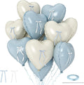 Blue White Heart Balloons with Ribbon Bow, 18 Inch Helium Balloon with Bow by TAOYE