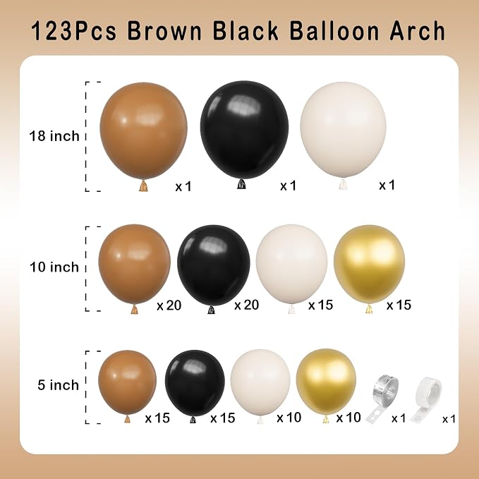 Brown Black Balloons Arch Garland Kit-123Pcs Metallic Gold Balloon Sand White - Image 2