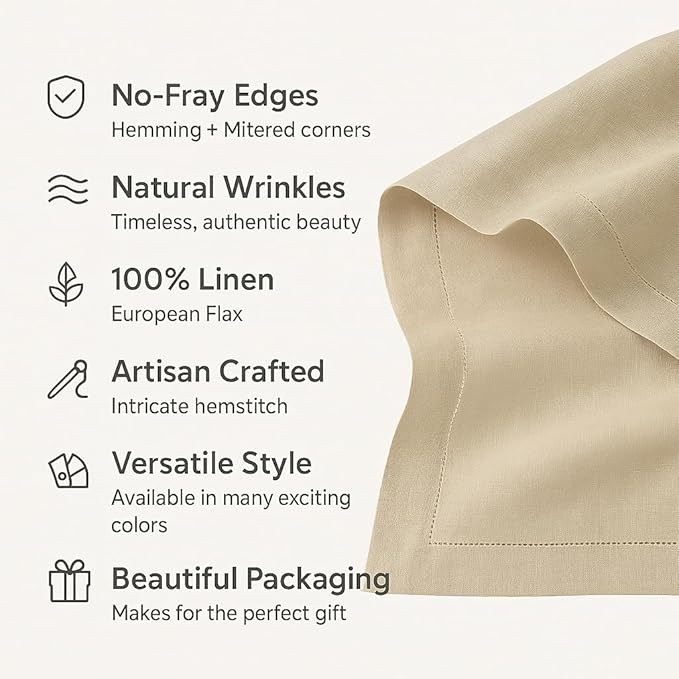 100% Pure Linen White Placemats 14 x 19 Inch - Hemstitch Christmas Placemats Set of 4 - Cloth Fabric Placemats for Thanksgiving, Winter, New Year - Elara
