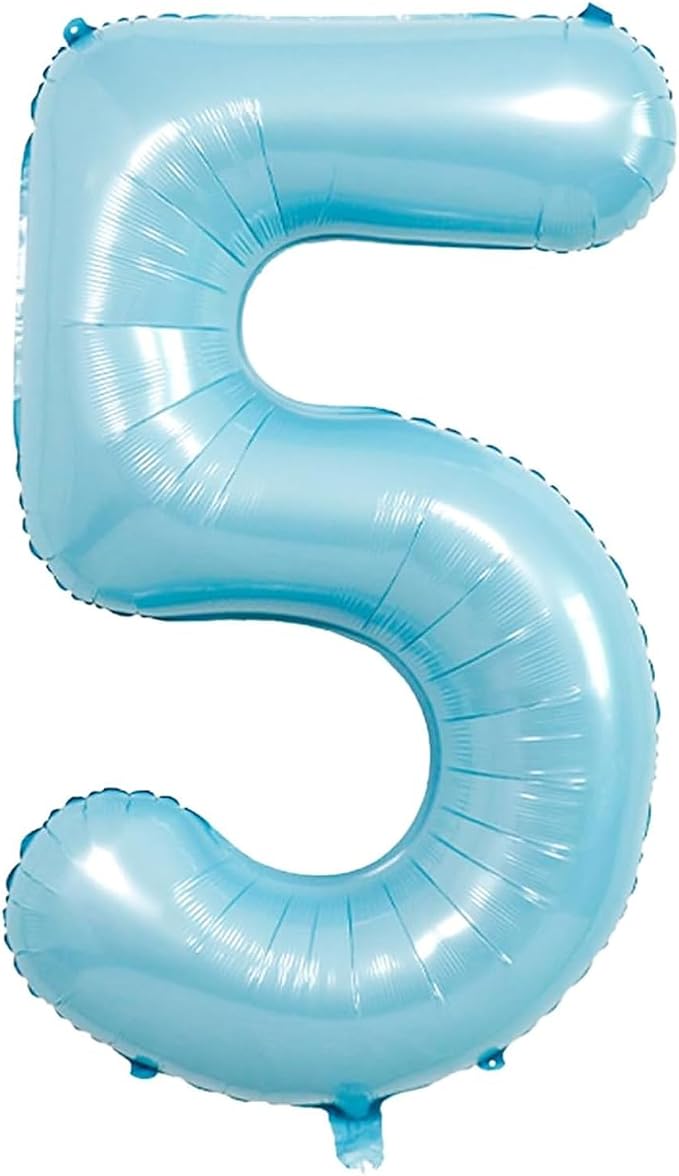 40 Inch Light Blue Number 5 Balloon | 5 Birthday Balloon by GLASNES
