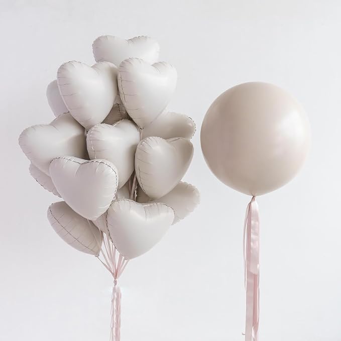 White Heart Balloons, 18Inch Beige Helium Polyester Film Balloon - Image 7