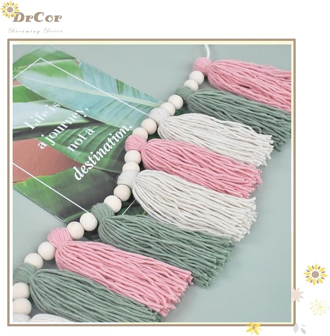 DrCor Pink & Sage Green Tassel Garland – Classroom Decor | Pastel boho wall - Image 6