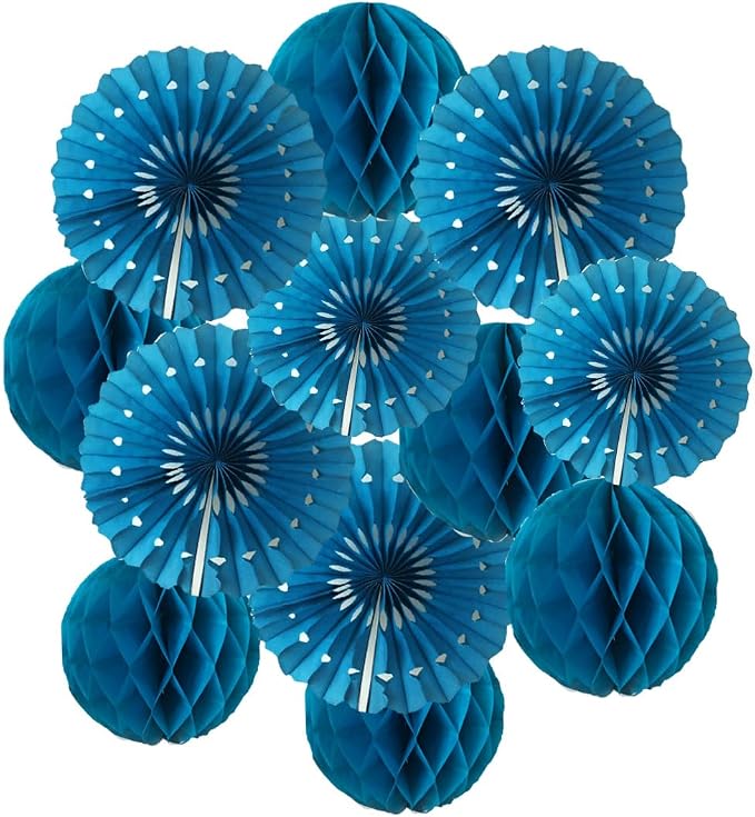12pcs 6'' 8'' Honeycomb Balls Tissue Paper Fans Teal Honeycomb Ball Fans | by Yangeey