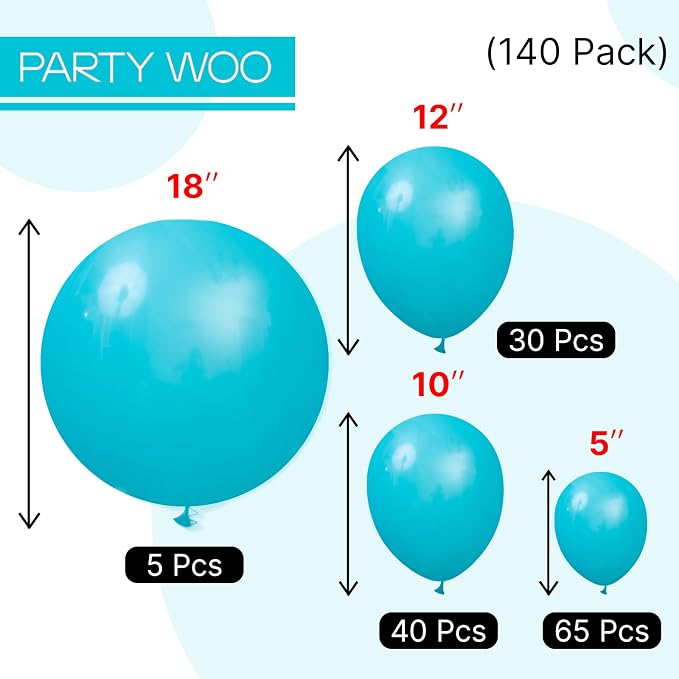 PartyWoo Dark Teal Balloons 140pcs Turquoise Aqua Blue Teal Color | 18 12 10 5 - Image 6