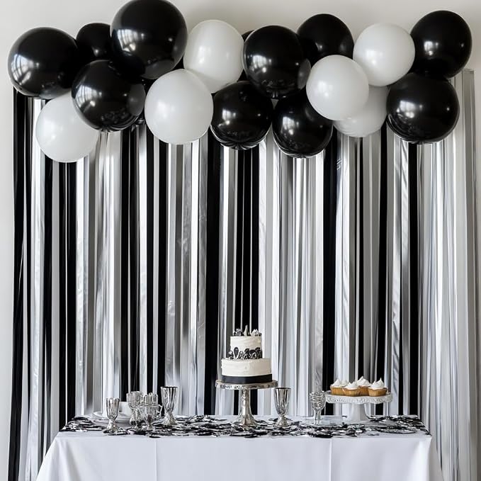 6 Silver Black Crepe Paper Streamers, 492ft Pack of Party Decorations | Each - Image 2
