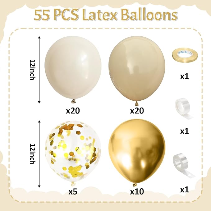 Gold Beige Balloons, Cream Metallic Gold Confetti Balloon - Image 2