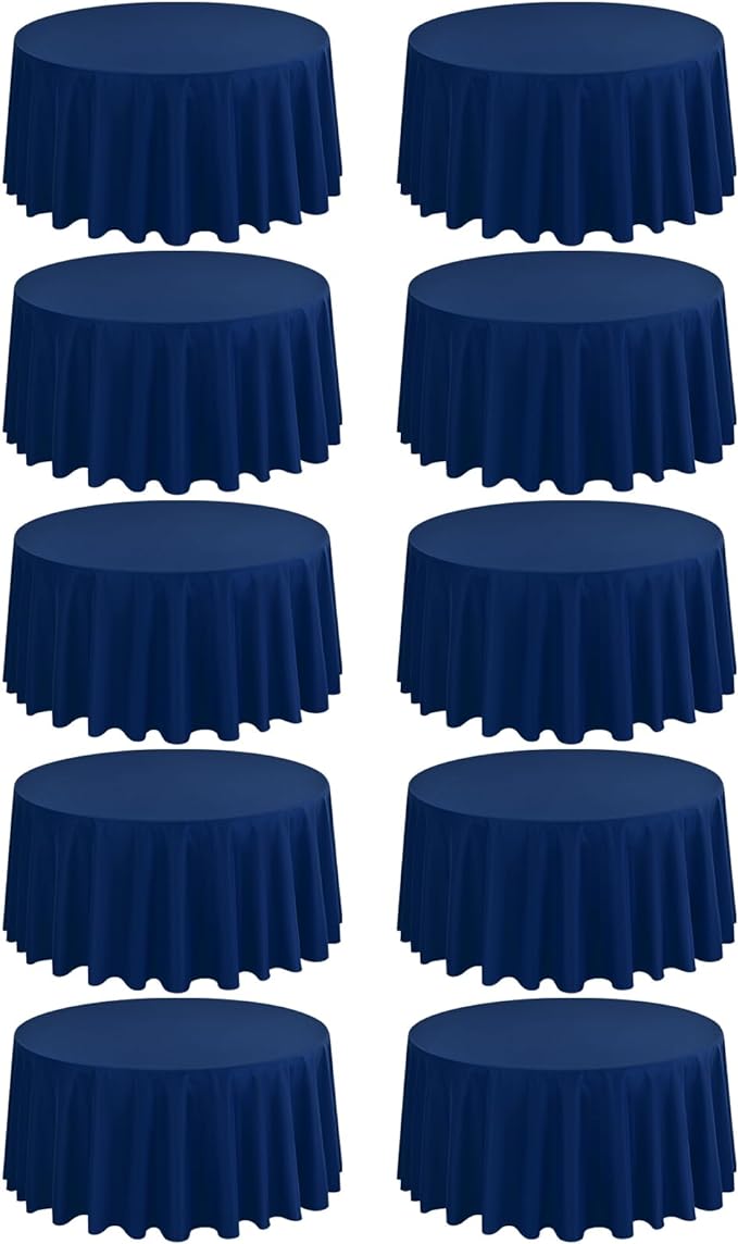 10 Pack Navy Blue 90 Inch Round Polyester Tablecloths - Wrinkle & Stain Resistant, Perfect for Weddings, Parties & Everyday Use