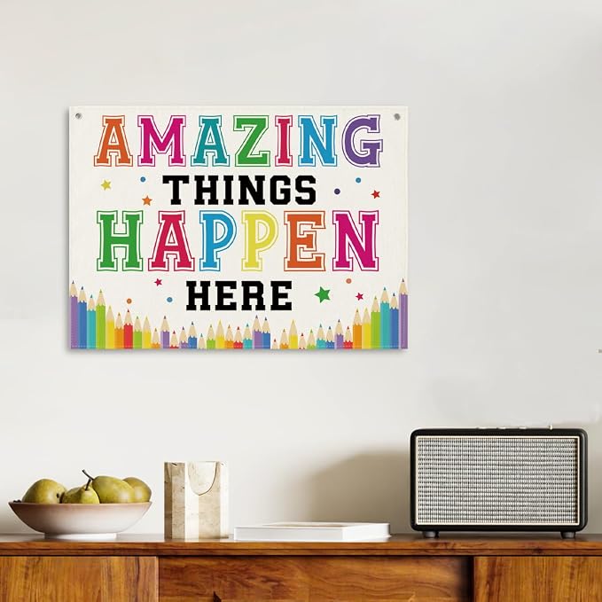 Colorful Classroom Decoration, Amazing Things Happen Here Poster, Canvas Wall - Image 6