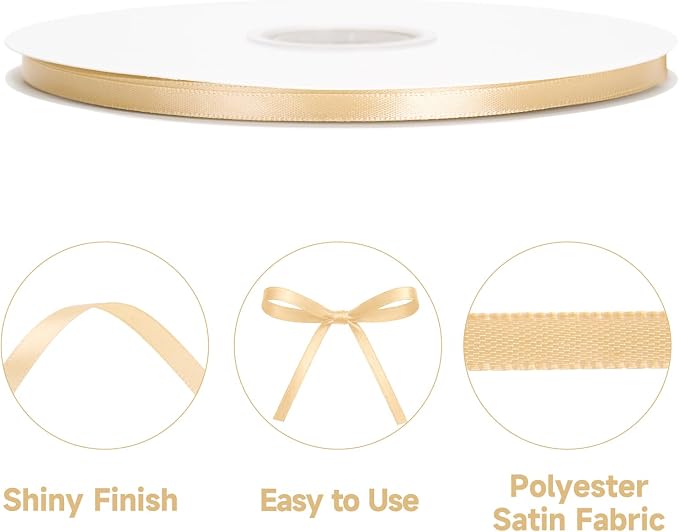 KINGLAKE Champagne Gold Satin Ribbon - Image 3
