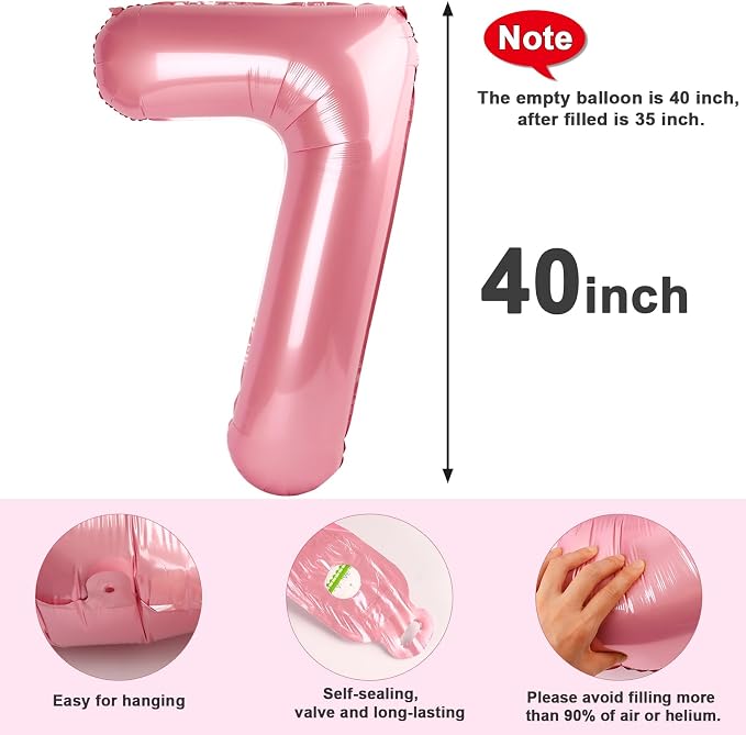7 Balloon Numbers Birthday Decorations, 40In Pearl Pink Balloons - Image 7