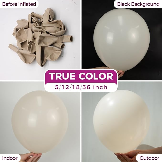 Bezente White Sand Latex Party Balloons 100 Pack 12 inch | Sand White Boho - Image 2