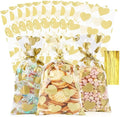 COQOFA 100 Pcs 6X10 IN Gold Heart Cello Cellophane Treat Bags Gift Party Favor by COQOFA