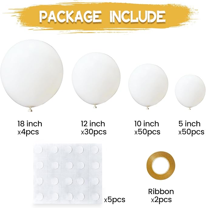 134Pcs White Balloons Different Sizes 5 10 12 18 Inch White Balloon Garland - Image 2