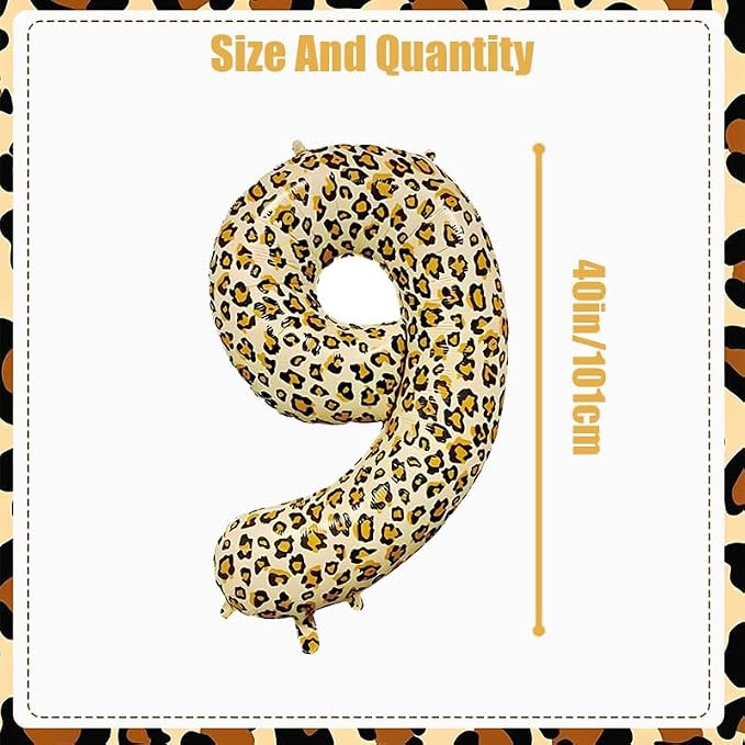 40Inch Large Leopard Print Number 9 Foil Balloons Cheetah 9th Wild One First - Image 2