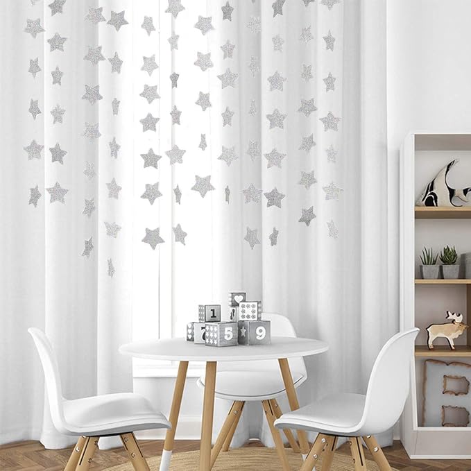 6 Pcs Glitter Silver Star Paper Garland Christmas Birthday Party Decorations - Image 3