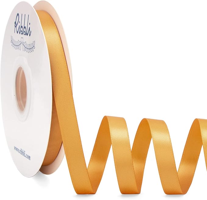 Ribbli Old Gold Satin Ribbon Double Faced Satin 1/2 inch x Continuous 50 by Ribbli