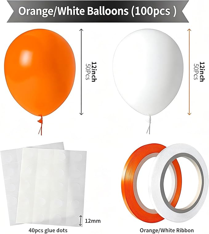 Orange Balloons, 100 Pack 12 Inch Orange and White Extra Thick Latex Party - Image 2