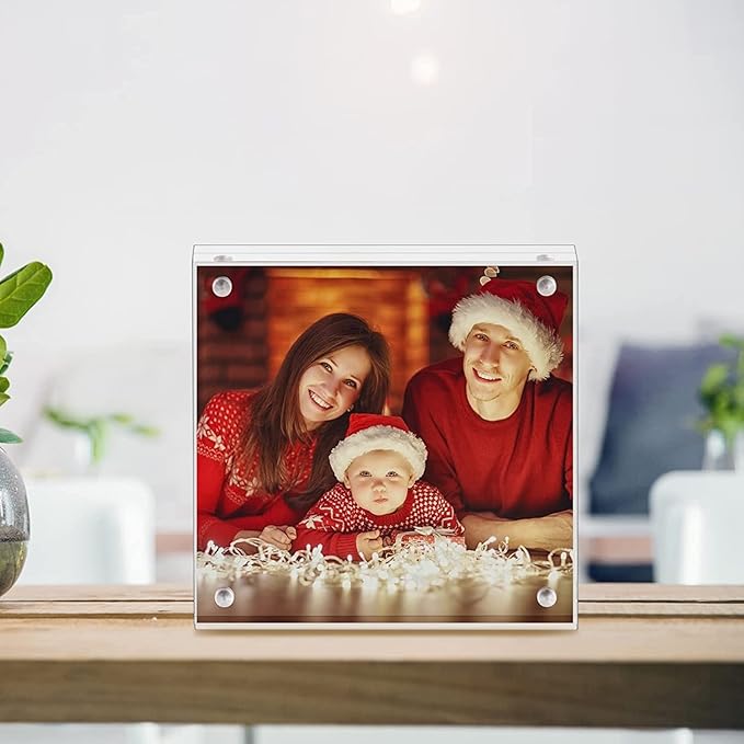 Boxalls 5x5 Acrylic Picture Frame, Clear Frameless 5x5 Inches Photo Frames with Magnetic, Double Sided Transparent Desktop Frame