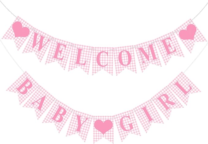 Hahafelt 1 Pcs Pink Gingham Welcome Baby Girl Banner by Hahafelt