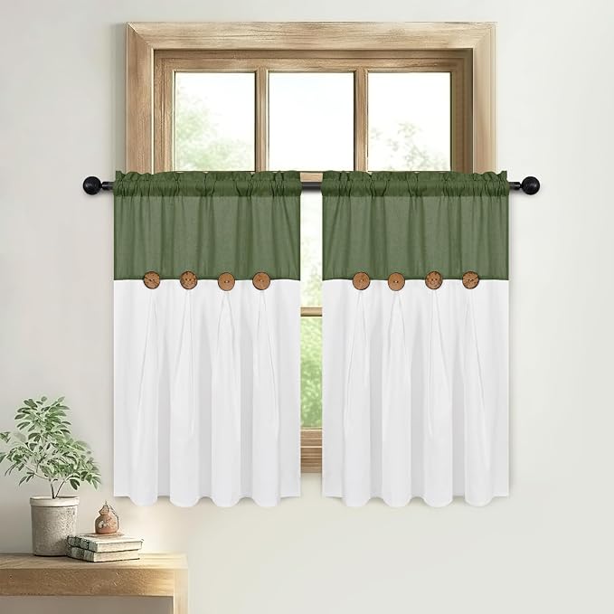 Farmhosue Kitchen Curtains 36 Inch Length, Rustic Cotton Linen Tier Curtains - Image 2