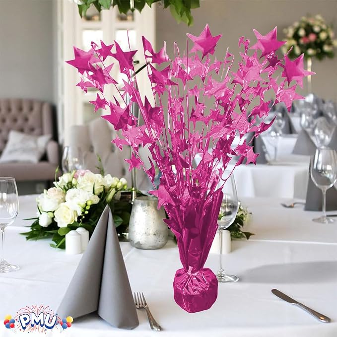PMU Bursting Star Metallic Foil Spray Centerpiece- Hot Pink Balloon Weights - Image 2