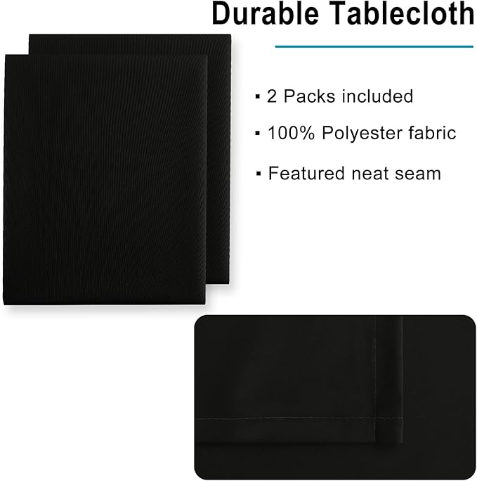 Hiasan 2 Pieces Black Tablecloth Rectangle - Waterproof and Wrinklr Resistant Washable Polyester Fabric Table Cloth for Dining Room and Outdoor Use, 30 x 60 Inch
