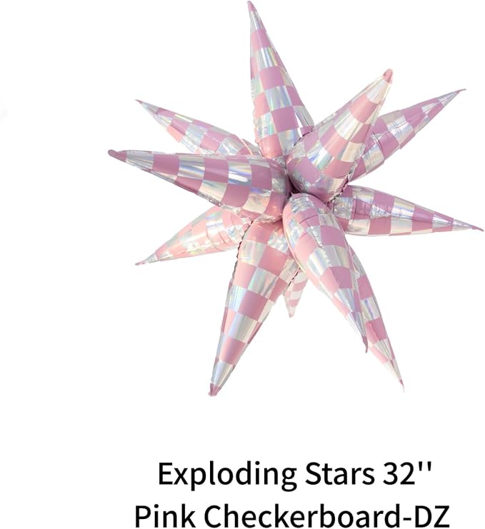 Light Pink Balloons Iridescent Gingham Checkered Explosion Star Balloons Girls - Image 5