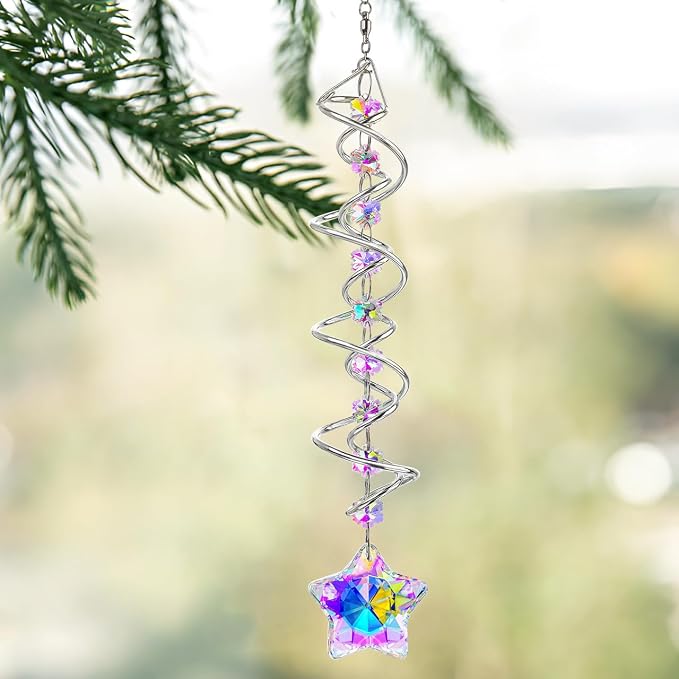 21 Inch Crystal Spiral Wind Spinner Gazing Ball Suncatcher Decor | Crystal - Image 4
