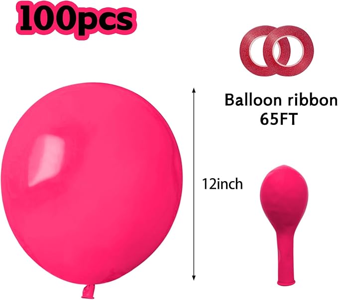 Hot Pink Balloons 100 pcs 12 inch Thicken Latex Hot Pink Balloon Pink Round - Image 2