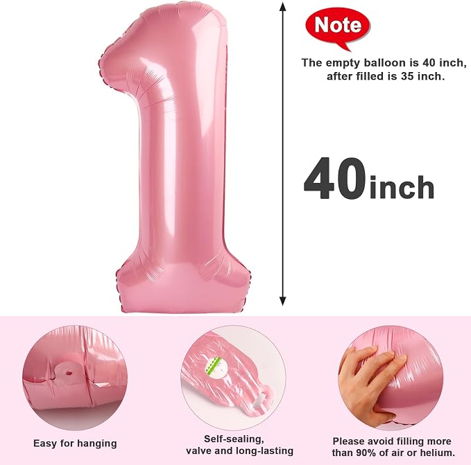 1 Balloon Numbers Birthday Decorations, 40In Pearl Pink Balloons - Image 6