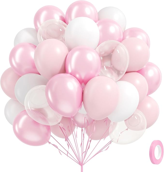 60pcs Pink and White Balloons 12inch by BAUANOOY