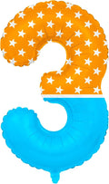40 Inch Orange Blue Number 3 Balloon, Bow Tie Glasses Design by Unknown
