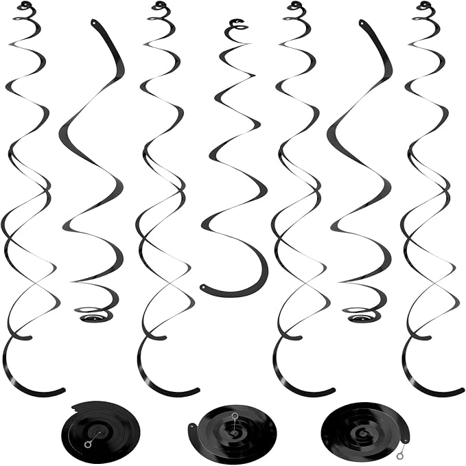 24 PCS Black Hanging Swirl, Sparkle Ceiling Hanging Decorations, Plastic by PatiCool