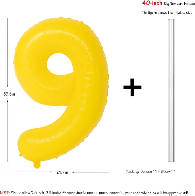 40 Inch Yellow Number 9 Foil Balloon Lemon Yellow Digital 9 Balloon | - Image 2
