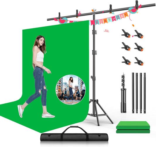 Green Screen Backdrop with Stand Kit, BEIYANG 6.5 X 5 Ft Portable Backdrop Stand Kit with Carrying Bag and 5 Clamps for Streaming, Video conferences and interviews