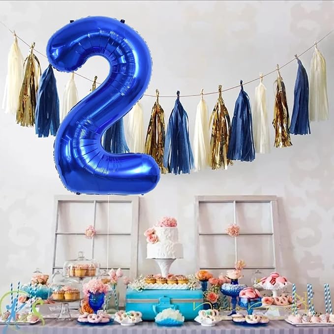 TONIFUL 40 Inch Navy Blue Number 2 Balloons Large Foil 2nd Birthday Decor | - Image 6