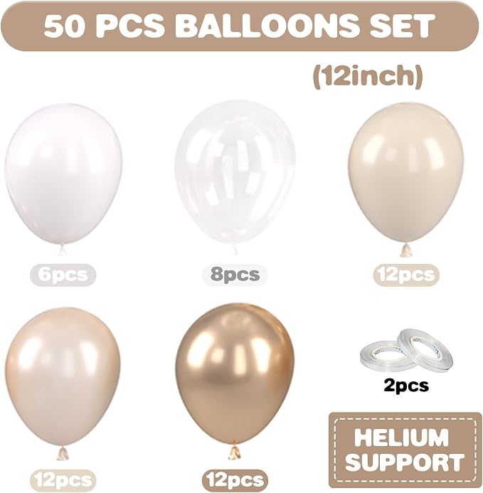 Gold and White Balloons, 12 Inch Gold Balloons, Nude Metallic Champagne Gold - Image 2