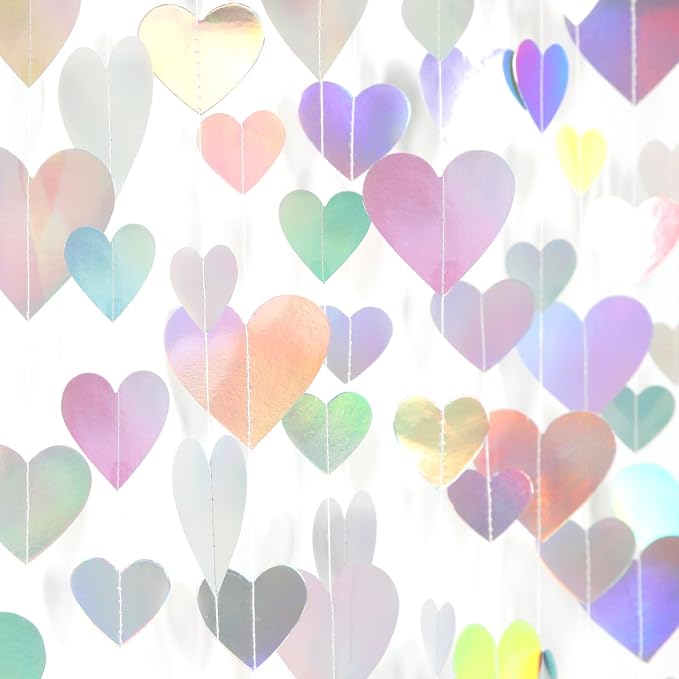 Iridescent Disco-Holograpic Party-Decorations Heart Garland - 56Ft Neon by Burgleda