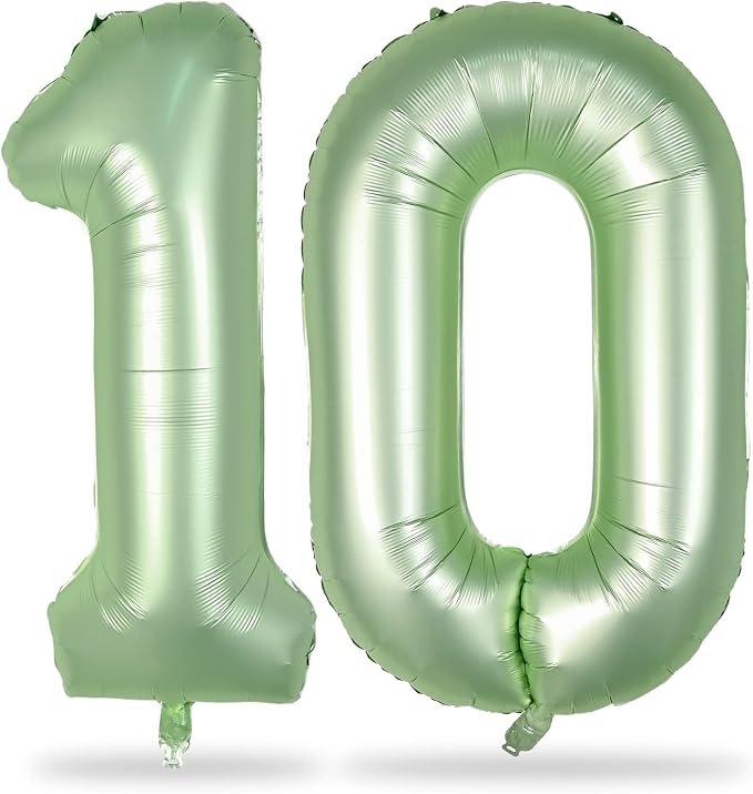 Large 10 Balloons Number Sage Green, 40 Inch Olive Green Helium Foil Number 1 & by Lingqiang