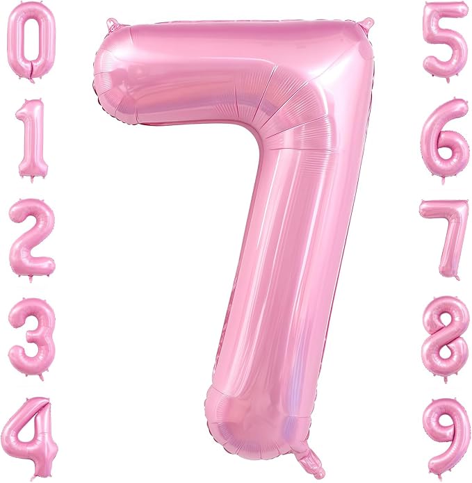 Pastel Pink 7 Balloon Number, 40 Inch Light Pink 7 Balloons Large Helium Foil by BBPOOL