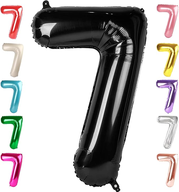 7 Balloon Numbers Birthday Decorations, 40In Black Balloons by Mluchee