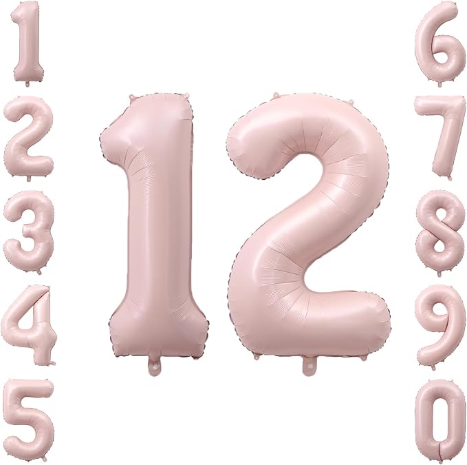 Baby Pink Number 12 Balloon 40 Inch, Blush Foil Numeral Party Supplies | by Unknown